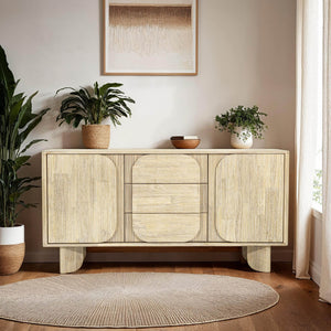 Lh Imports Haru Sideboard – Elegant Storage Solution With Soft-close Doors And Unique Catch Handles For Style Beige Acacia,Acacia Veneer,Mdf Har003b