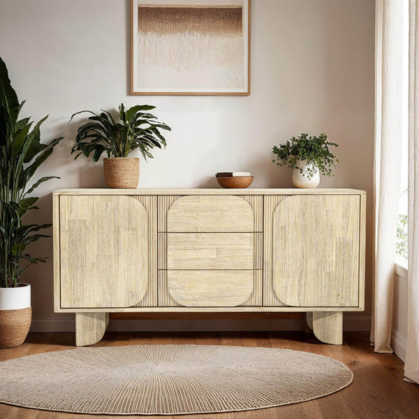 Lh Imports Haru Sideboard – Elegant Storage Solution With Soft-close Doors And Unique Catch Handles For Style Beige Acacia,Acacia Veneer,Mdf Har003b