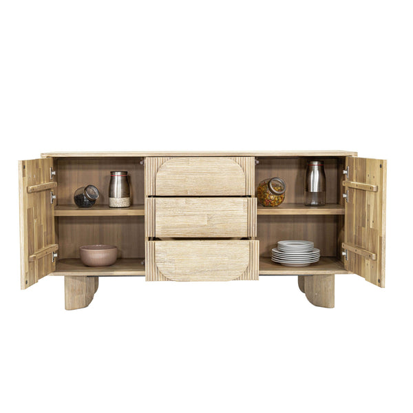 Lh Imports Haru Sideboard – Elegant Storage Solution With Soft-close Doors And Unique Catch Handles For Style Beige Acacia,Acacia Veneer,Mdf Har003b