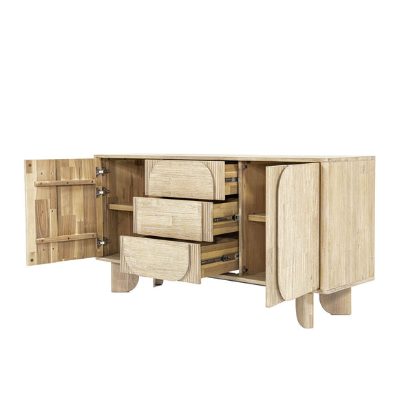 Lh Imports Haru Sideboard – Elegant Storage Solution With Soft-close Doors And Unique Catch Handles For Style Beige Acacia,Acacia Veneer,Mdf Har003b