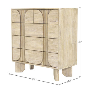 Lh Imports Haru 5 Drawer Chest – Elegant Storage Solution With Timeless Charm And Hidden Handle Design For Home Beige Acacia,Acacia Veneer,Mdf Har005