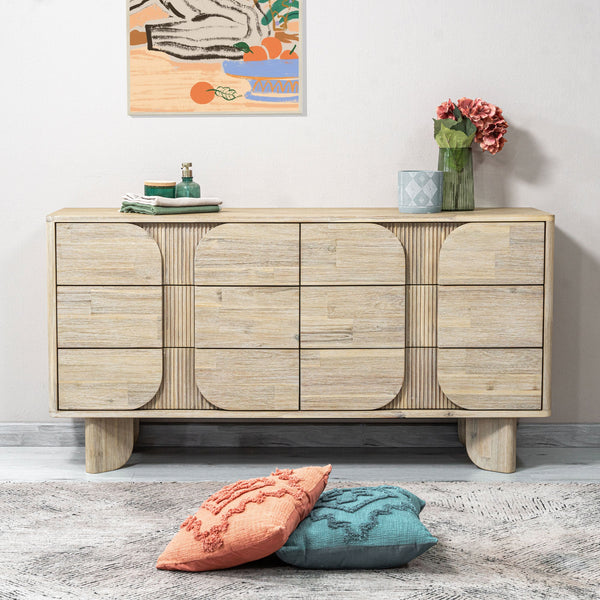 Lh Imports Haru 6 Drawer Dresser - Timeless Charm & Spacious Storage With Graceful Curves For Your Home Decor Beige Acacia,Acacia Veneer,Mdf Har006