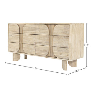 Lh Imports Haru 6 Drawer Dresser - Timeless Charm & Spacious Storage With Graceful Curves For Your Home Decor Beige Acacia,Acacia Veneer,Mdf Har006
