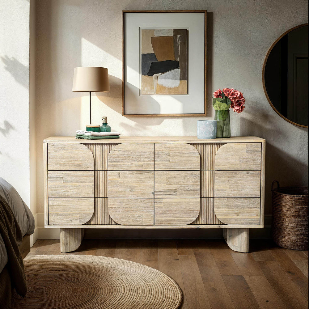Lh Imports Haru 6 Drawer Dresser - Timeless Charm & Spacious Storage With Graceful Curves For Your Home Decor Beige Acacia,Acacia Veneer,Mdf Har006
