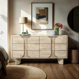 Lh Imports Haru 6 Drawer Dresser - Timeless Charm & Spacious Storage With Graceful Curves For Your Home Decor Beige Acacia,Acacia Veneer,Mdf Har006
