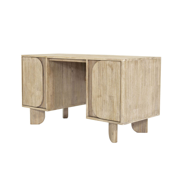 Lh Imports Haru Desk: Elegant Two-door Design With Ample Storage & Unique Legs For Your Stylish Workspace Beige Acacia,Acacia Veneer,Mdf Har013