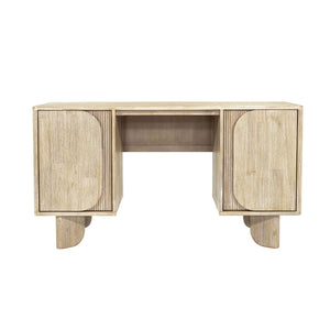 Lh Imports Haru Desk: Elegant Two-door Design With Ample Storage & Unique Legs For Your Stylish Workspace Beige Acacia,Acacia Veneer,Mdf Har013