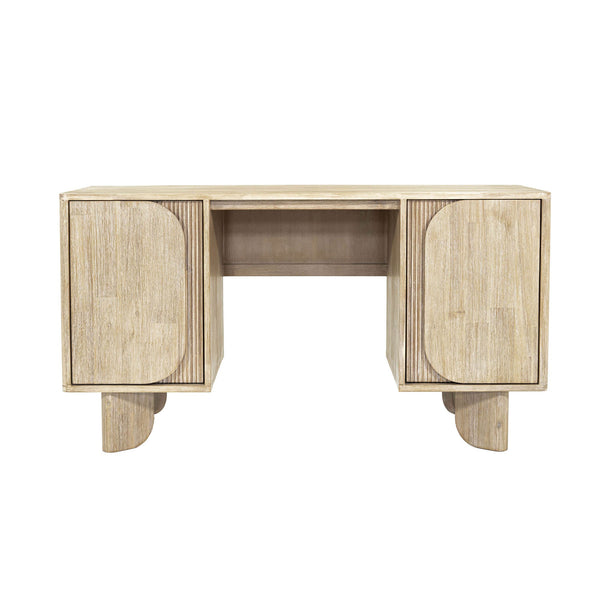 Lh Imports Haru Desk: Elegant Two-door Design With Ample Storage & Unique Legs For Your Stylish Workspace Beige Acacia,Acacia Veneer,Mdf Har013