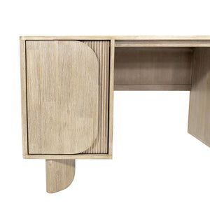 Lh Imports Haru Desk: Elegant Two-door Design With Ample Storage & Unique Legs For Your Stylish Workspace Beige Acacia,Acacia Veneer,Mdf Har013