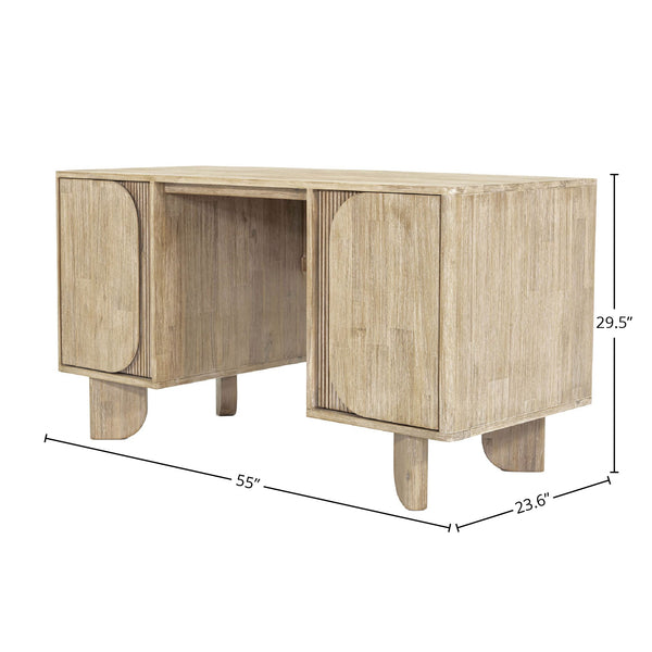 Lh Imports Haru Desk: Elegant Two-door Design With Ample Storage & Unique Legs For Your Stylish Workspace Beige Acacia,Acacia Veneer,Mdf Har013