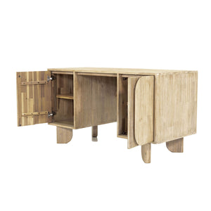 Lh Imports Haru Desk: Elegant Two-door Design With Ample Storage & Unique Legs For Your Stylish Workspace Beige Acacia,Acacia Veneer,Mdf Har013