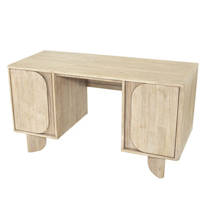 Lh Imports Haru Desk: Elegant Two-door Design With Ample Storage & Unique Legs For Your Stylish Workspace Beige Acacia,Acacia Veneer,Mdf Har013