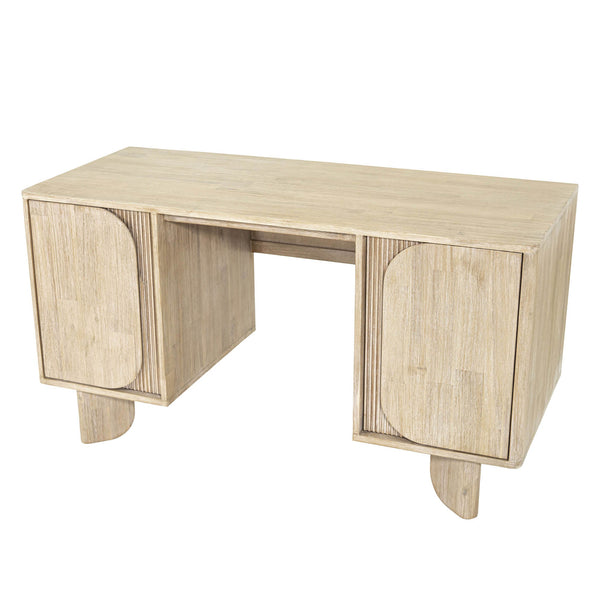 Lh Imports Haru Desk: Elegant Two-door Design With Ample Storage & Unique Legs For Your Stylish Workspace Beige Acacia,Acacia Veneer,Mdf Har013