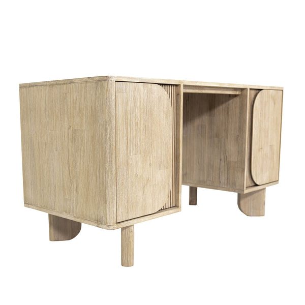 Lh Imports Haru Desk: Elegant Two-door Design With Ample Storage & Unique Legs For Your Stylish Workspace Beige Acacia,Acacia Veneer,Mdf Har013