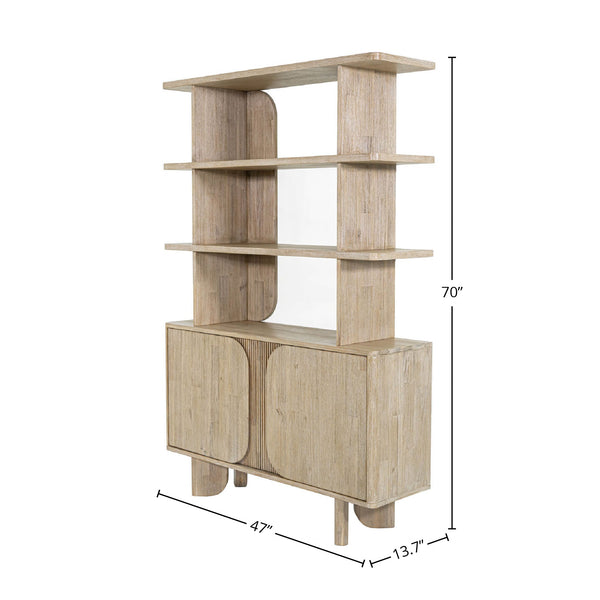 Lh Imports Haru Bookcase - Modern Design With 3 Spacious Shelves & Stylish Cabinet For Chic Home Organization Beige Acacia,Acacia Veneer,Mdf Har019