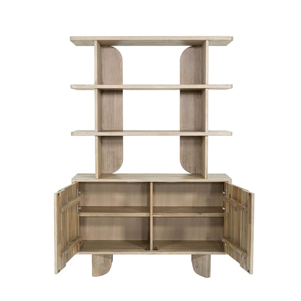 Lh Imports Haru Bookcase - Modern Design With 3 Spacious Shelves & Stylish Cabinet For Chic Home Organization Beige Acacia,Acacia Veneer,Mdf Har019