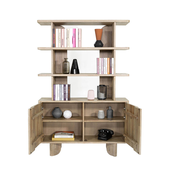Lh Imports Haru Bookcase - Modern Design With 3 Spacious Shelves & Stylish Cabinet For Chic Home Organization Beige Acacia,Acacia Veneer,Mdf Har019