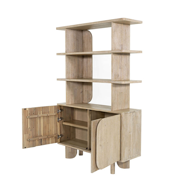 Lh Imports Haru Bookcase - Modern Design With 3 Spacious Shelves & Stylish Cabinet For Chic Home Organization Beige Acacia,Acacia Veneer,Mdf Har019