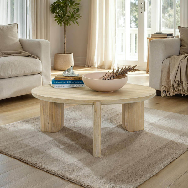 Lh Imports Haru Coffee Table - Stylish Round Design With Unique Leg Features Perfect For Enhancing Your Living Space Beige Acacia Har032