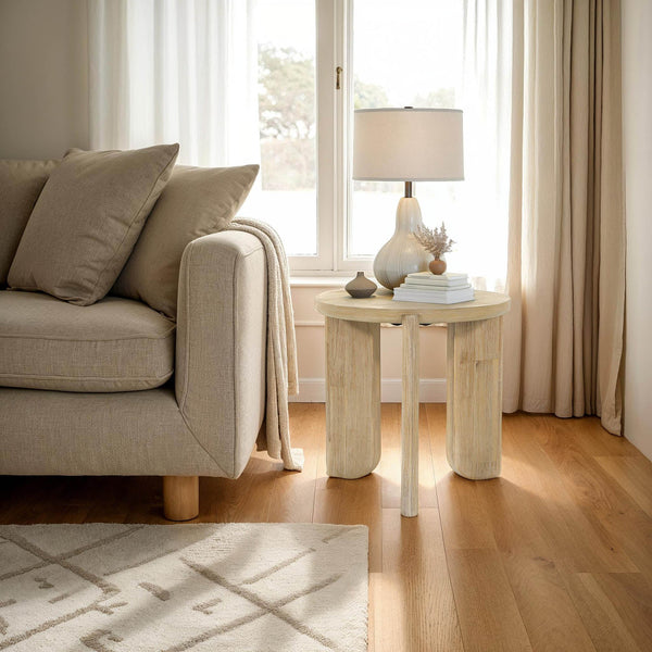 Lh Imports Haru Side Table - Stylish Round Design With Unique Legs For Elegant Living Room Décor And Charm Beige Acacia Har033