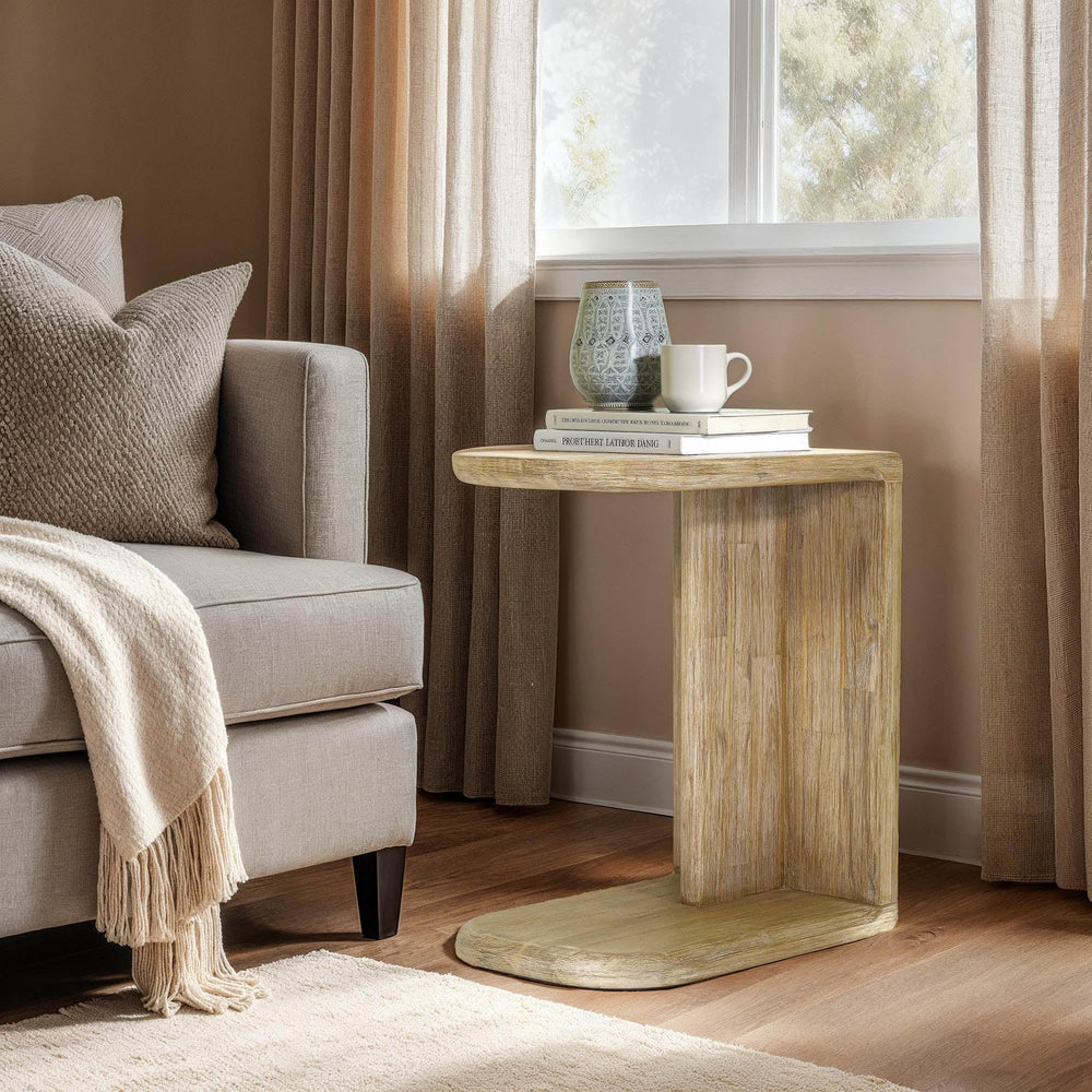Lh Imports Haru C-shaped Side Table - Stylish & Versatile Accent For Modern & Classic Living Spaces Decor Beige Acacia Har035