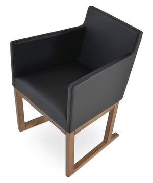 Soho Concept Harput Lounge Armchair With Walnut Wood Sled Base & Soft Leatherette Upholstery - 350 Lbs Capacity Black,Walnut  Soho-concept-dining-chair-04483