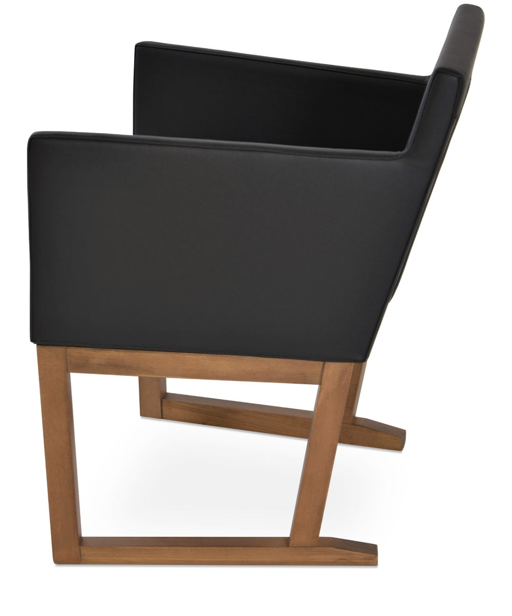 Soho Concept Harput Lounge Armchair With Walnut Wood Sled Base & Soft Leatherette Upholstery - 350 Lbs Capacity Black,Walnut  Soho-concept-dining-chair-04484