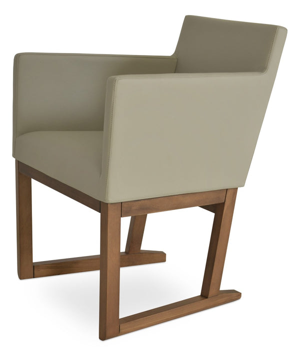 Soho Concept Harput Lounge Armchair With Walnut Wood Sled Base & Soft Leatherette Upholstery - 350 Lbs Capacity Light Grey,Walnut  Soho-concept-dining-chair-04485