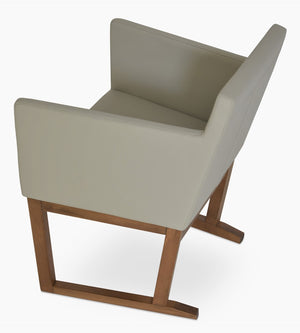 Soho Concept Harput Lounge Armchair With Walnut Wood Sled Base & Soft Leatherette Upholstery - 350 Lbs Capacity Light Grey,Walnut  Soho-concept-dining-chair-04486