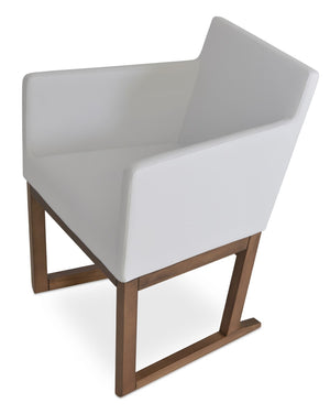 Soho Concept Harput Lounge Armchair With Walnut Wood Sled Base & Soft Leatherette Upholstery - 350 Lbs Capacity White,Walnut  Soho-concept-dining-chair-04487