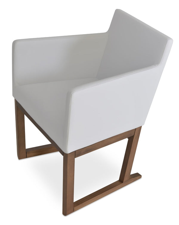 Soho Concept Harput Lounge Armchair With Walnut Wood Sled Base & Soft Leatherette Upholstery - 350 Lbs Capacity White,Walnut  Soho-concept-dining-chair-04487