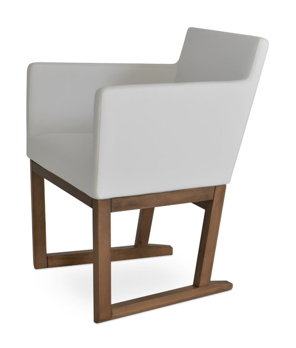 Soho Concept Harput Lounge Armchair With Walnut Wood Sled Base & Soft Leatherette Upholstery - 350 Lbs Capacity White,Walnut  Soho-concept-dining-chair-04487
