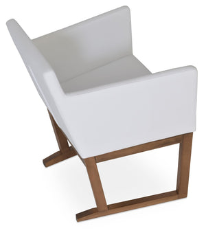 Soho Concept Harput Lounge Armchair With Walnut Wood Sled Base & Soft Leatherette Upholstery - 350 Lbs Capacity White,Walnut  Soho-concept-dining-chair-04487
