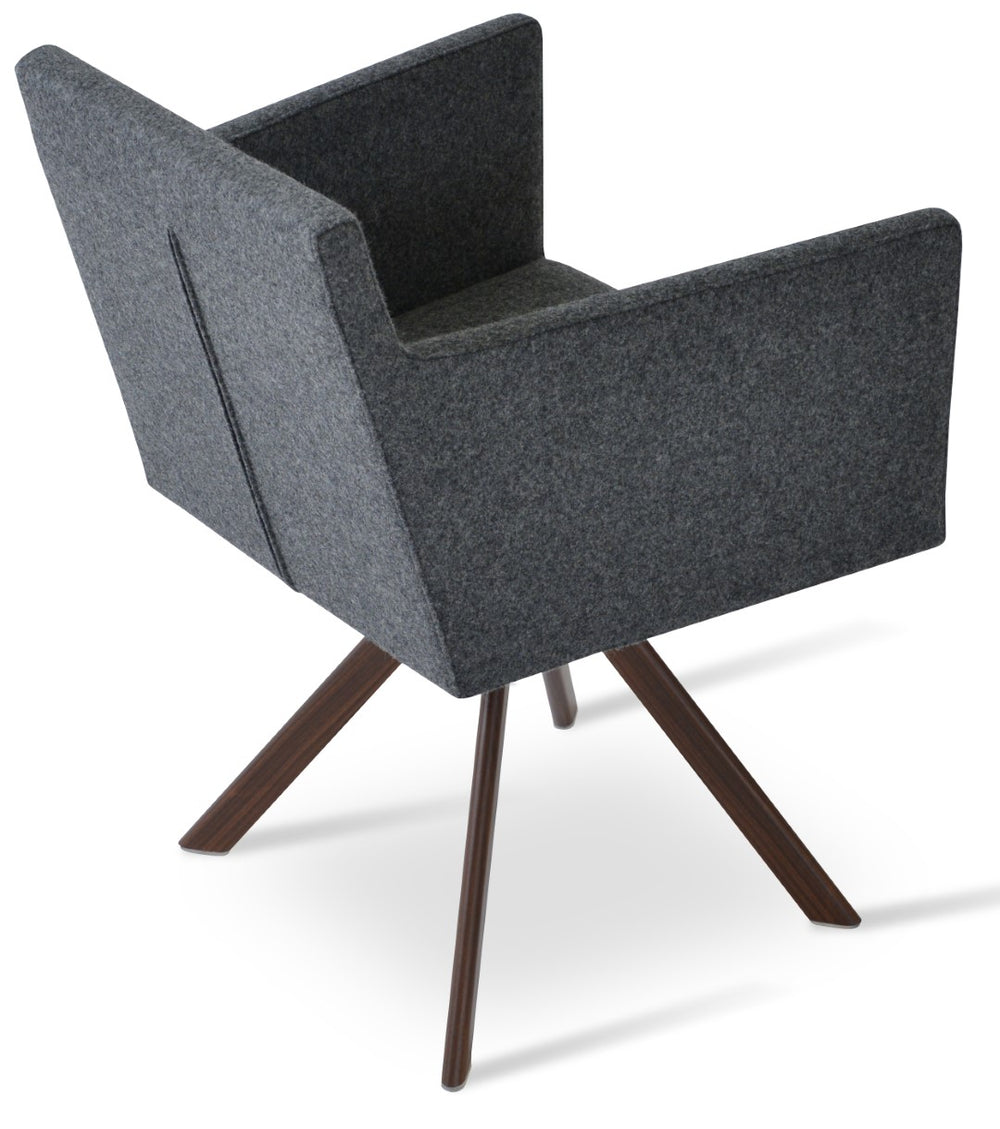 Soho Concept Harput Swivel Lounge Armchair - Stylish Dining Chair In Boucle, Velvet, Nubuck & Camira Fabrics! Walnut,Dark Grey  Soho-concept-dining-chair-04493