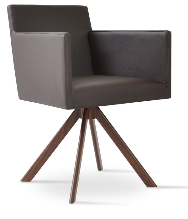 Soho Concept Harput Swivel Lounge Armchair - Stylish Dining Chair In Soft Walnut & Grey Leatherette, 2-year Warranty Walnut,Brown  Soho-concept-dining-chair-04490