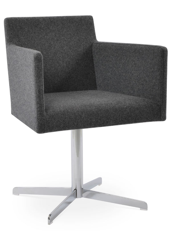 Soho Concept Harput 4 Star Swivel Armchair With Camira Blazer Wool - Stylish, Durable, 10-year Guarantee, Brass Finish Chrome,Dark Grey  Soho-concept-dining-chair-04260