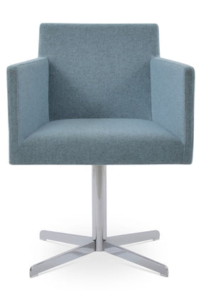 Soho Concept Harput 4 Star Swivel Armchair With Camira Blazer Wool - Stylish, Durable, 10-year Guarantee, Brass Finish Chrome,Blue  Soho-concept-dining-chair-04261