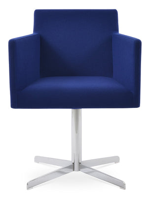 Soho Concept Harput 4 Star Swivel Armchair With Camira Blazer Wool - Stylish, Durable, 10-year Guarantee, Brass Finish Chrome,Blue  Soho-concept-dining-chair-04255