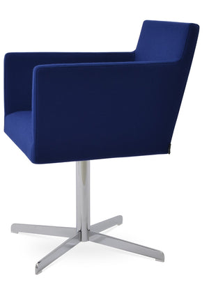 Soho Concept Harput 4 Star Swivel Armchair With Camira Blazer Wool - Stylish, Durable, 10-year Guarantee, Brass Finish Chrome,Blue  Soho-concept-dining-chair-04255