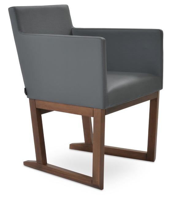 Soho Concept Harput Sled Wood Armchair - Stylish Walnut Dining Chair With Soft Leatherette & 2-year Guarantee Walnut,Grey  Soho-concept-dining-chair-04296