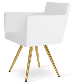 Soho Concept Harput 4 Star Armchair Swivel Dining Chair - Ergonomic Comfort, Stylish Leatherette & Gold Finish Gold,Brass,White  Soho-concept-dining-chair-04301