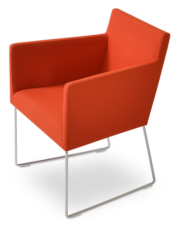 Soho Concept Harput Sled Wire Armchair In Vibrant Orange - Durable Camira Era Fabric With 10-year Guarantee! Orange  Soho-concept-dining-chair-04316