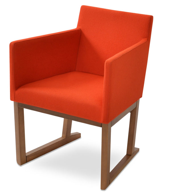 Soho Concept Harput Sled Wood Armchair - Stylish Walnut Dining Chair With Soft Leatherette & 2-year Guarantee Walnut,Orange  Soho-concept-dining-chair-04315