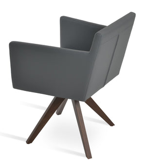Soho Concept Harput Arm Pyramid Wood Swivel Dining Chair - Soft Grey Leatherette, Walnut Finish, 2-year Guarantee Grey,Walnut  Soho-concept-dining-chair-04308