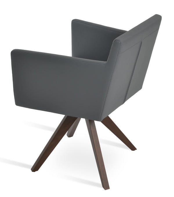 Soho Concept Harput Arm Pyramid Wood Swivel Dining Chair - Soft Grey Leatherette, Walnut Finish, 2-year Guarantee Grey,Walnut  Soho-concept-dining-chair-04308