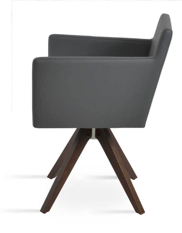 Soho Concept Harput Arm Pyramid Wood Swivel Dining Chair - Soft Grey Leatherette, Walnut Finish, 2-year Guarantee Grey,Walnut  Soho-concept-dining-chair-04307