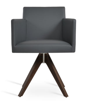 Soho Concept Harput Arm Pyramid Wood Swivel Dining Chair - Soft Grey Leatherette, Walnut Finish, 2-year Guarantee Grey,Walnut  Soho-concept-dining-chair-04307