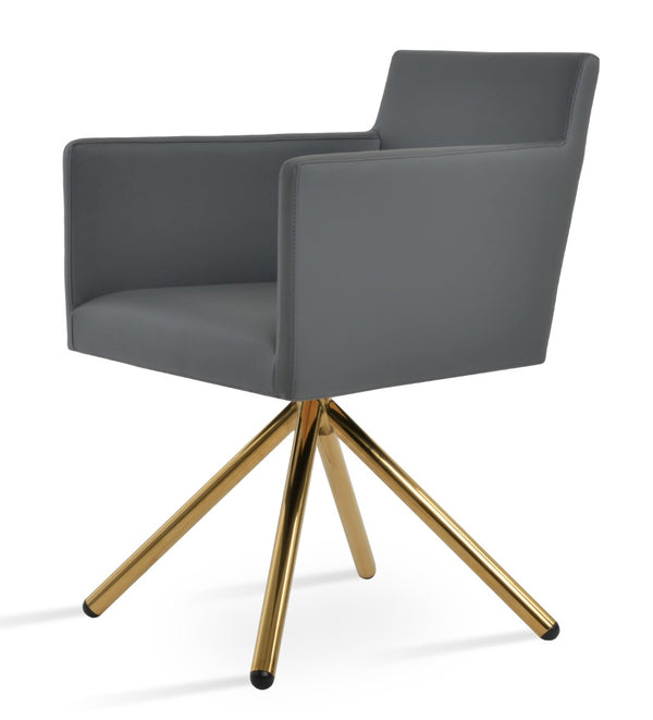 Soho Concept Harput Swivel Dining Chair In Soft Grey Leatherette With Gold Accents – 2 Year Guarantee! Grey,Gold  Soho-concept-dining-chair-04311