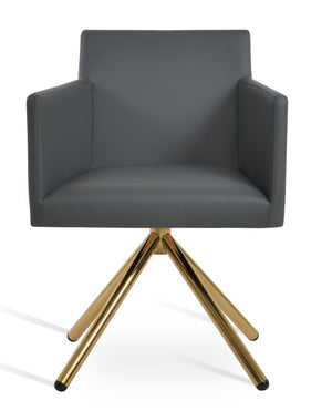 Soho Concept Harput Swivel Dining Chair In Soft Grey Leatherette With Gold Accents – 2 Year Guarantee! Grey,Gold  Soho-concept-dining-chair-04311