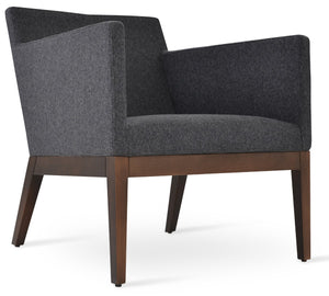 Soho Concept Harput Lounge Armchair - Elegant Walnut Wood Sled Base, Camira Blazer Wool & Boucle Fabric, 10-year Guarantee Walnut  Soho-concept-dining-chair-12067